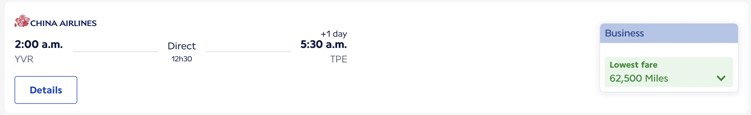 China Airlines screenshot from Flying Blue